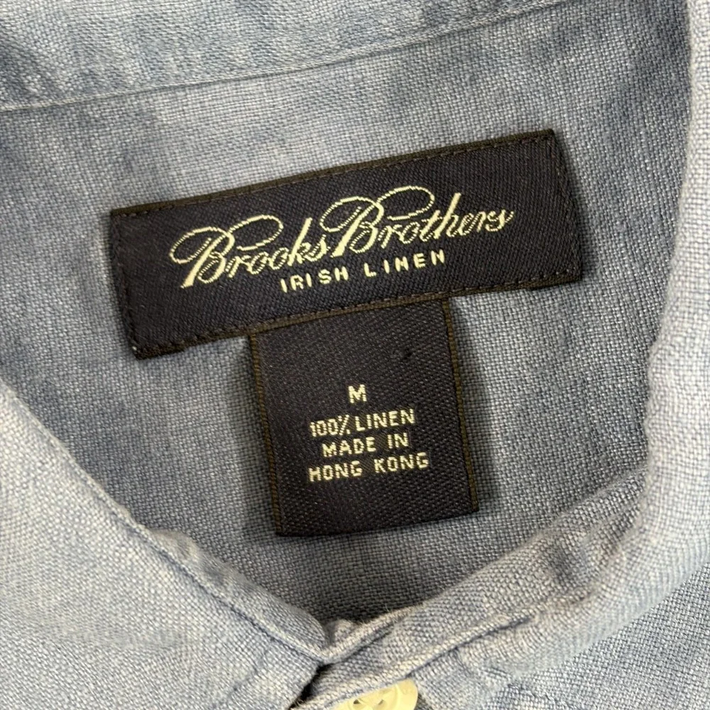 Vintage Brooks Brothers Irish Linen Shirt in Blue Men Medium Short Sleeve Preppy